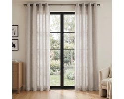 Melodieux Curtains with eyelets, beige, linen look, semi-free, set of 2, 260 x 140 cm - ShopVlot