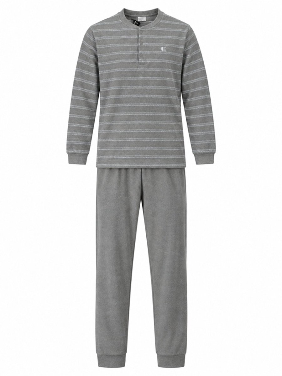 Gentlemen - warme heren pyjama 114338 badstof - winter pyjamaset - groen/grijs met knoophals - maat L