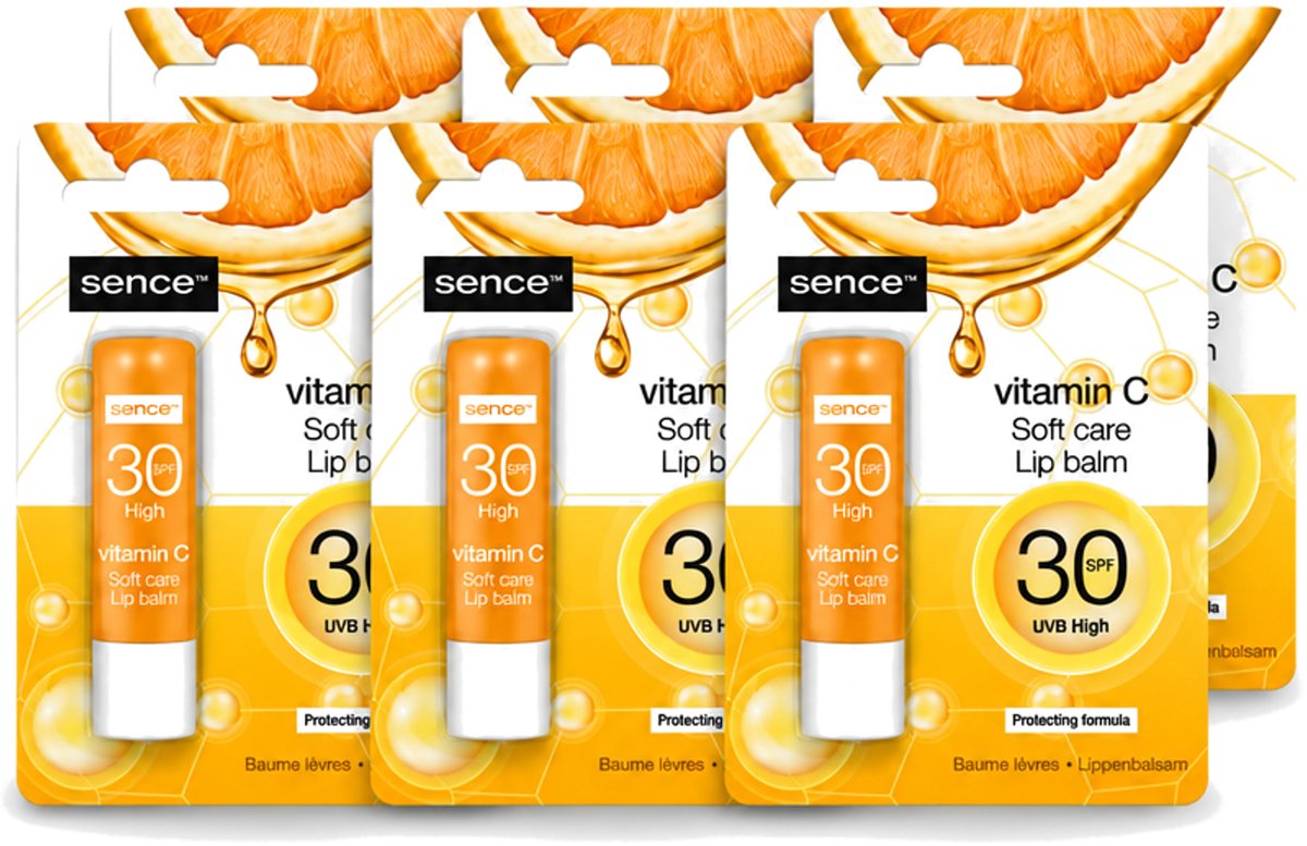 6 x Sence - Soft Care Vitamin C - Lippenbalsem - Hydraterend - 4,3 g - Voordeelverpakking - 6 stuks