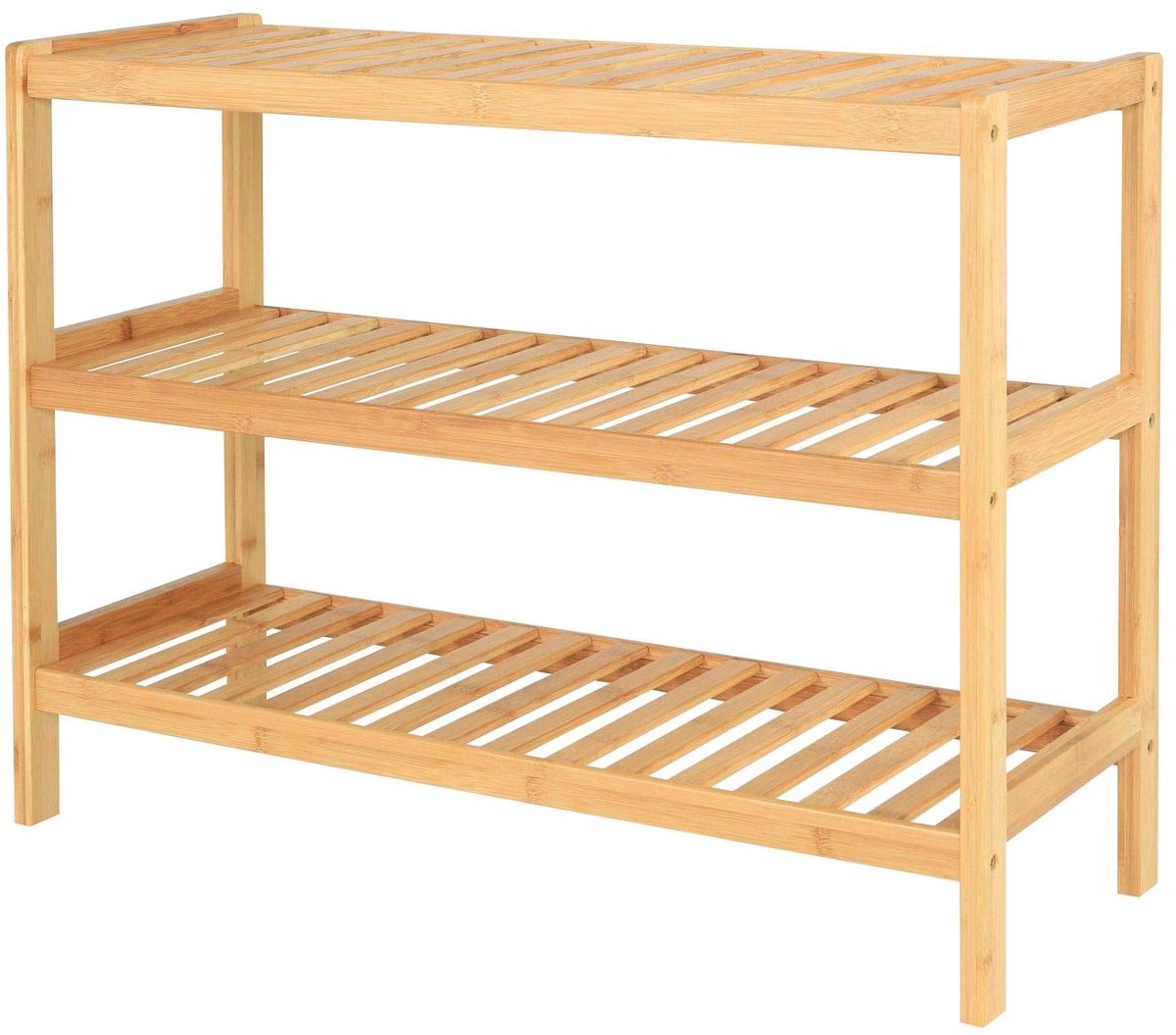SnelShoppen - Plank 3 Vakken 70x26x55 cm Natuur Houten Opbergplank voor Woonkamer, Keuken, Slaapkamer en Tuin