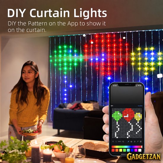 Gadgetzan® Smart LED Lichtgordijn 2 x 2 Meter – 400 RGB LED – IP68 Waterdicht – Binnen & Buiten – App Bediening – Muziek Synchronisatie – Programmeerbare Tekst & Patronen – Koppelbaar