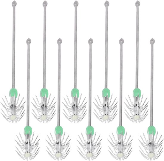 10 Stuks Dubbele Laag Inktvis Haken, Aantrekkelijke Vissen, Luminous Ontwerp, Sterke Penetratie, Ideaal voor Inktvis Vissen en Bait Hengelen — afbeelding 5
