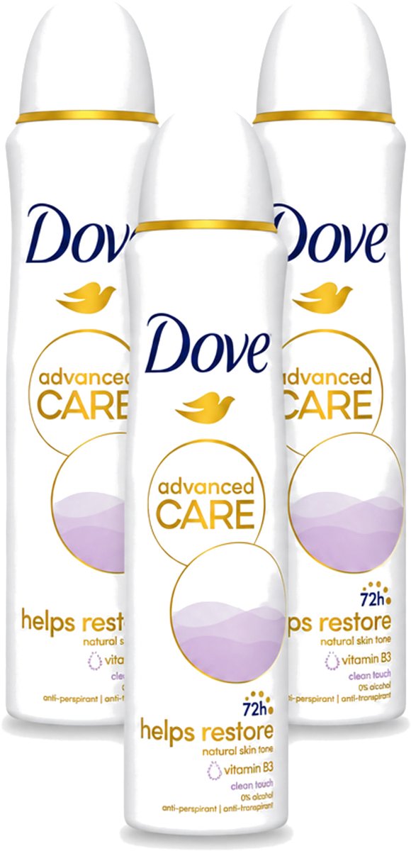 3 x Dove - Deodorant - Spray Clean Touch - Zachte geur en verzorging - 150 ml - Voordeelverpakking - 3 stuks