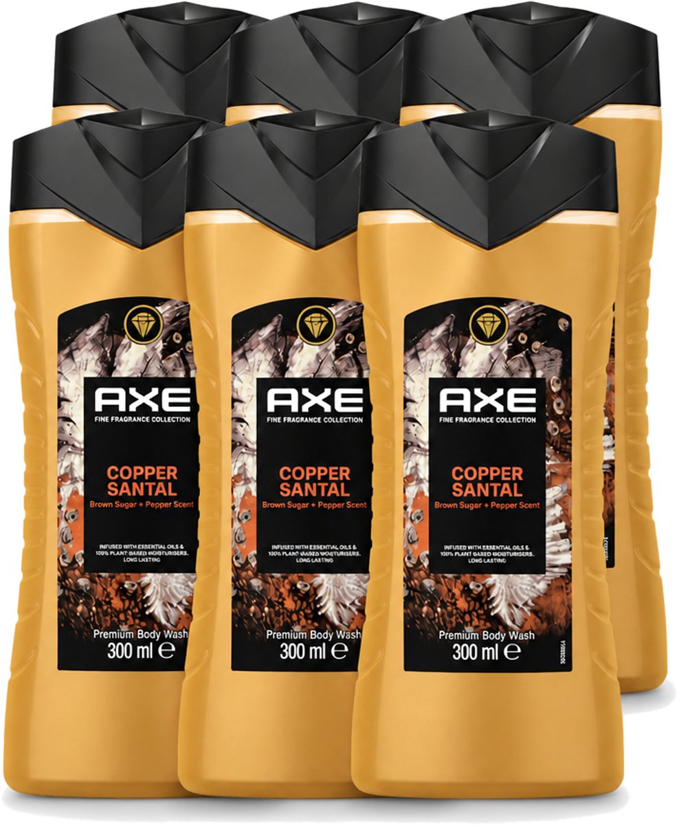 6 x Axe – Douchegel – Copper Santal – 300 ml - Voordeelverpakking - 6 stuks