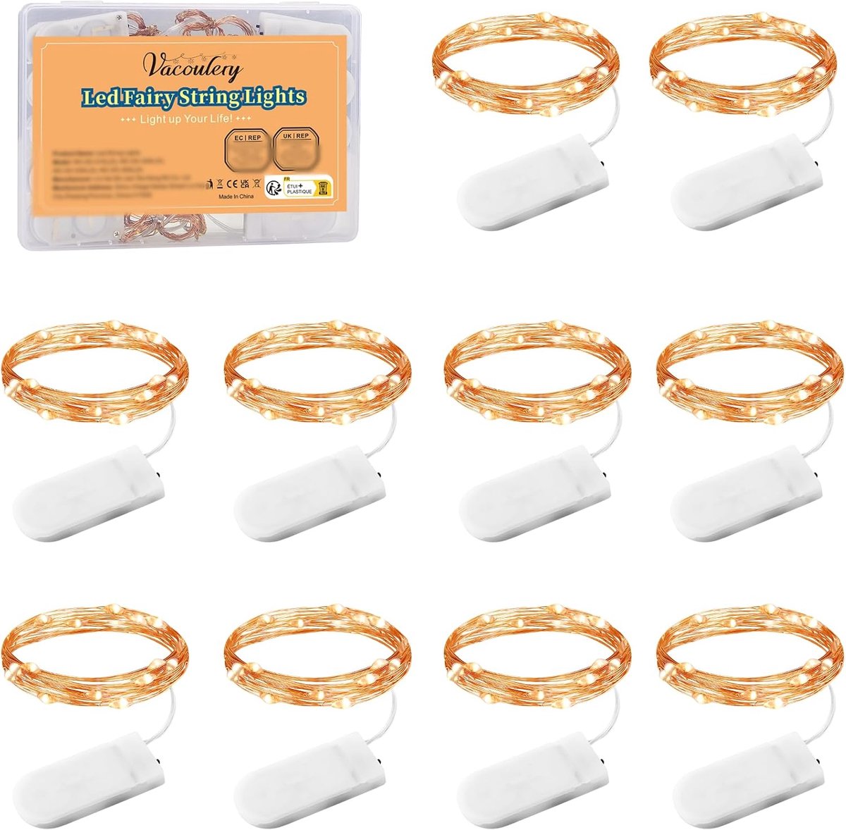 LED Lights 1M 10 LEDs - Koperdraadlichtjes - Warm wit - Ideaal voor feestdecoratie - ShopVlot