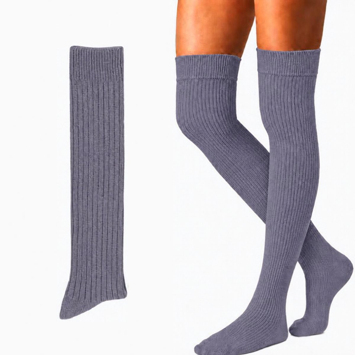 green-goose Cashmere Kniekousen - Hoge Kwaliteit Warme Thermossokken - Grijs - Elegante Kasjmier Sokken Dames - Maat 39-42
