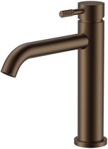 STRIA wastafelmengkraan in geborsteld bruin brons met een slank design en gekartelde hendel.