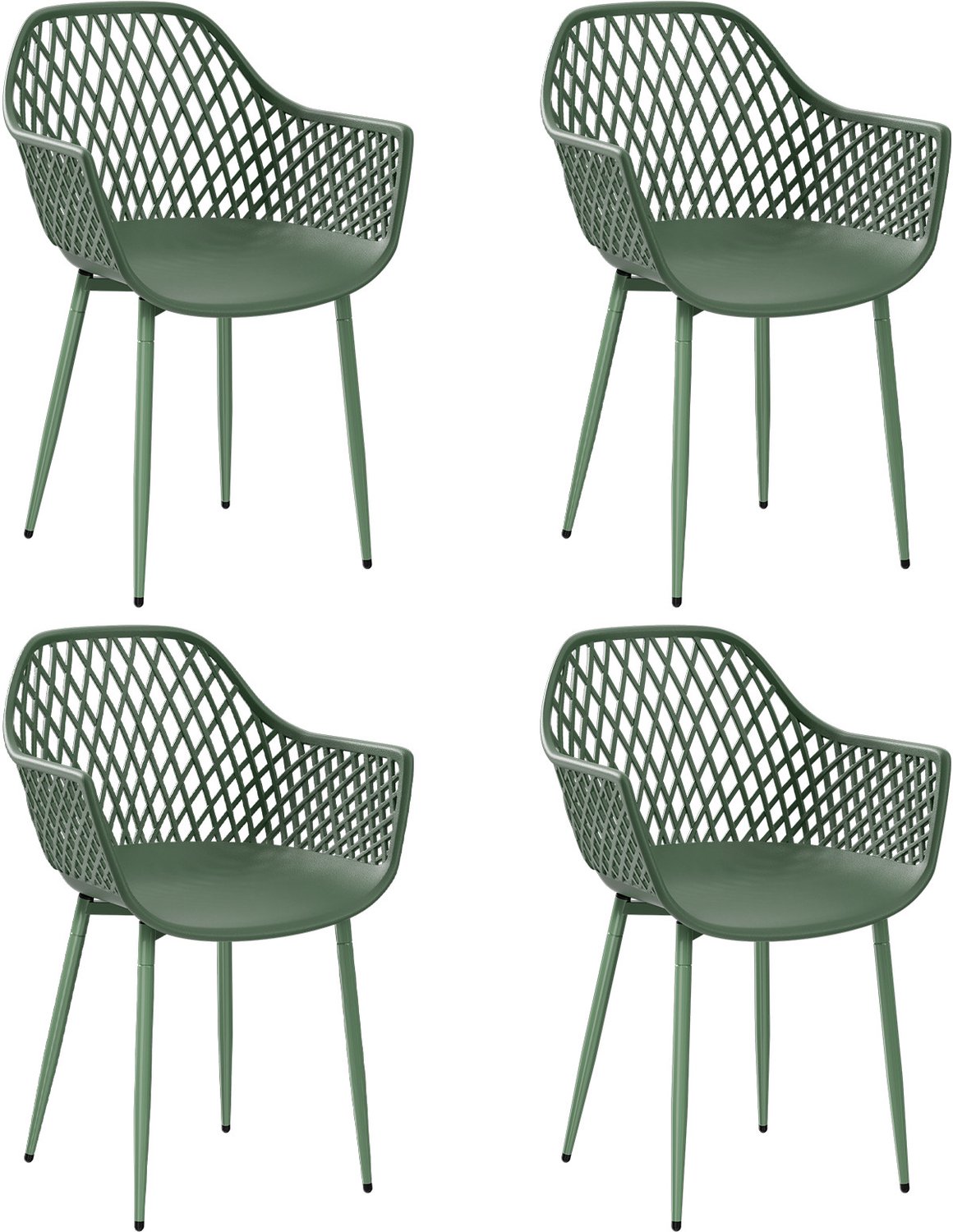 EGGREE Set van 4 eetkamerstoelen - Kunststof eetkamerstoelen met armleuningen - Geschikt voor eetkamer - keuken en woonkamer - Donkergroen