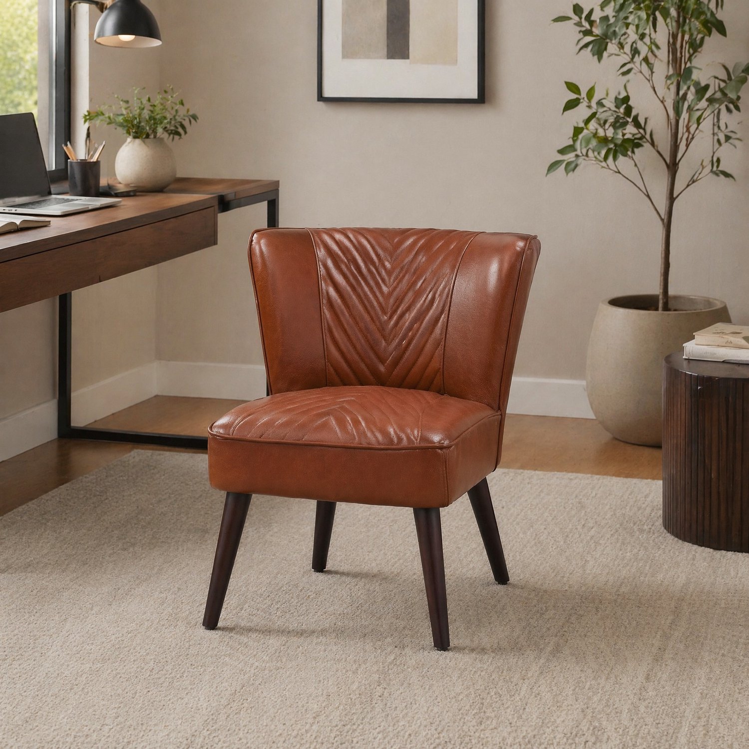 CHICFURN Fauteuil - Zonder armleuningen - Houten onderstel - Bruin