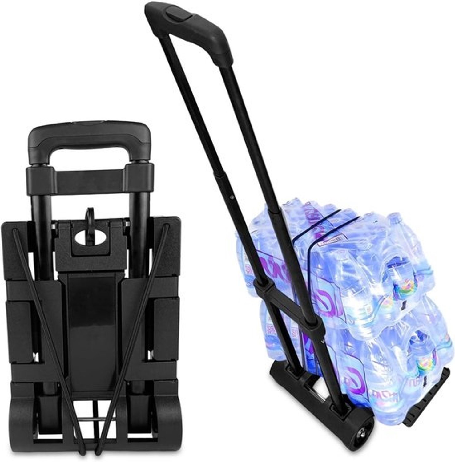 Opvouwbare steekwagen - Goederentrolley - Vervoer van spullen - Verstelbare telescoopgreep - Tot 25 kg - Zwart