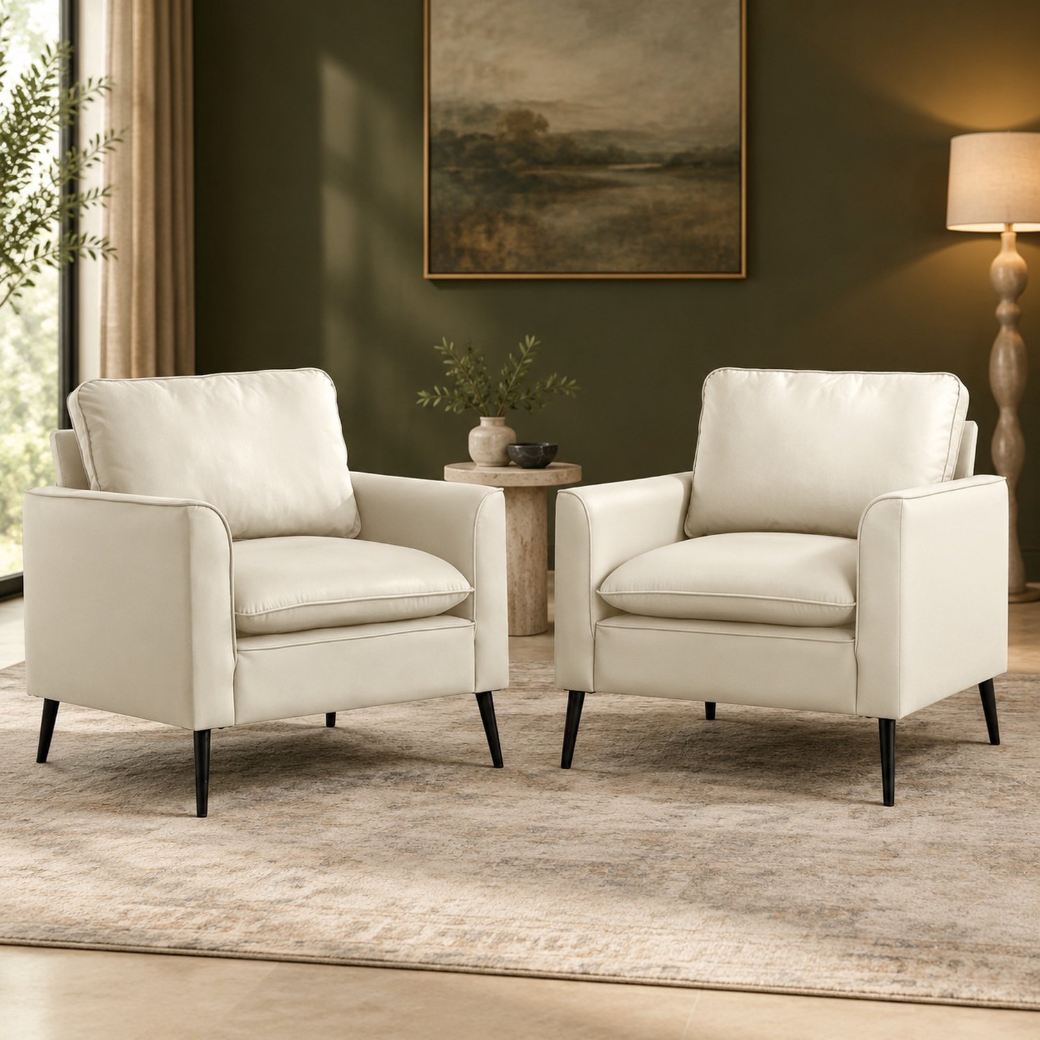 WUVRIE Fauteuil 80x68x80 cm - Kunstleren bekleding en armleuningen - Wit
