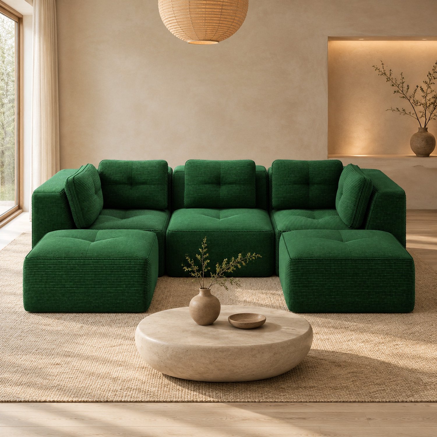 WUVRIE Modulaire hoekbank 297x177 cm - 3-zits met ottoman en diepe zitting - Groen
