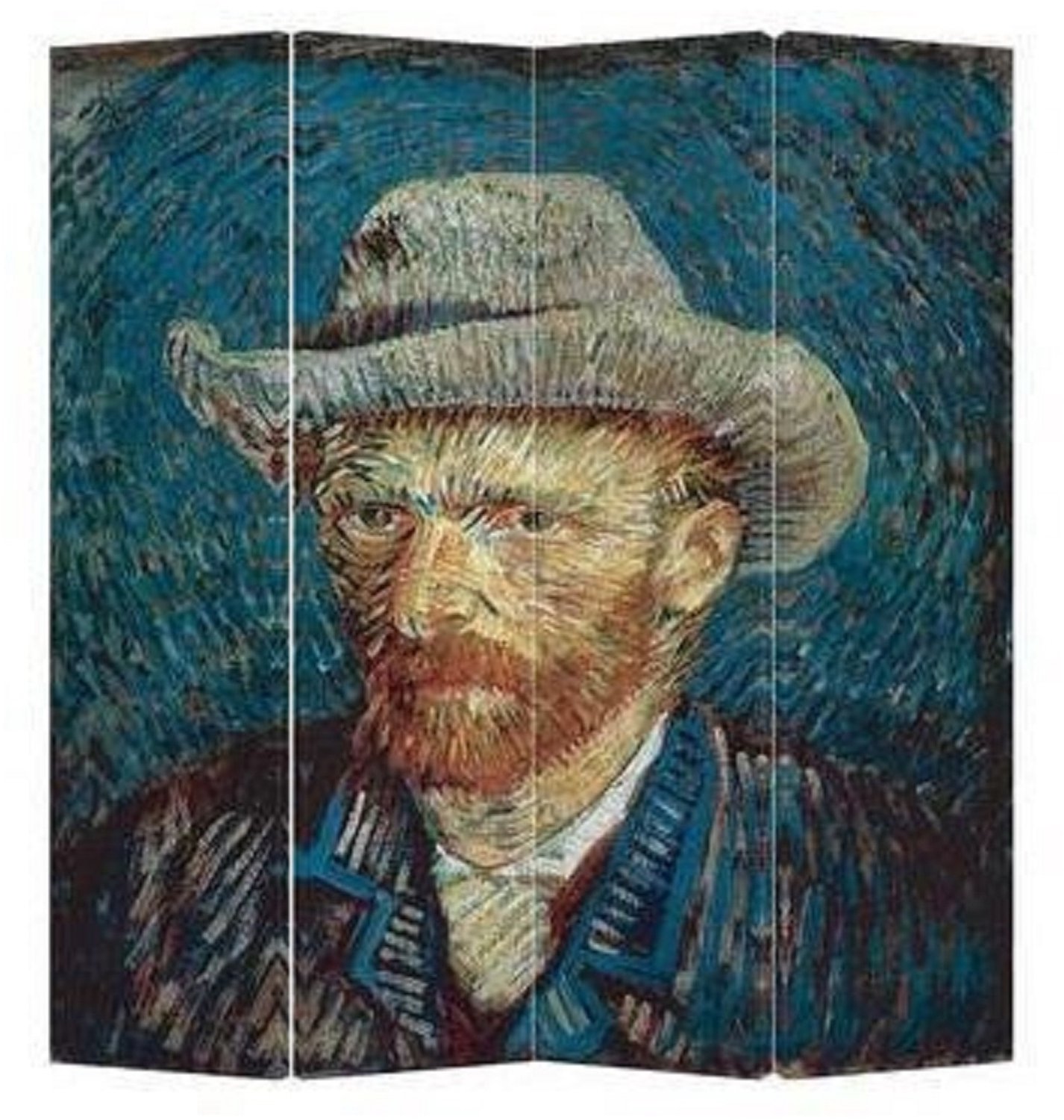 Fine Asianliving Kamerscherm Scheidingswand B160xH180cm 4 Panelen Van Gogh Portret Blauw, Multicolour
