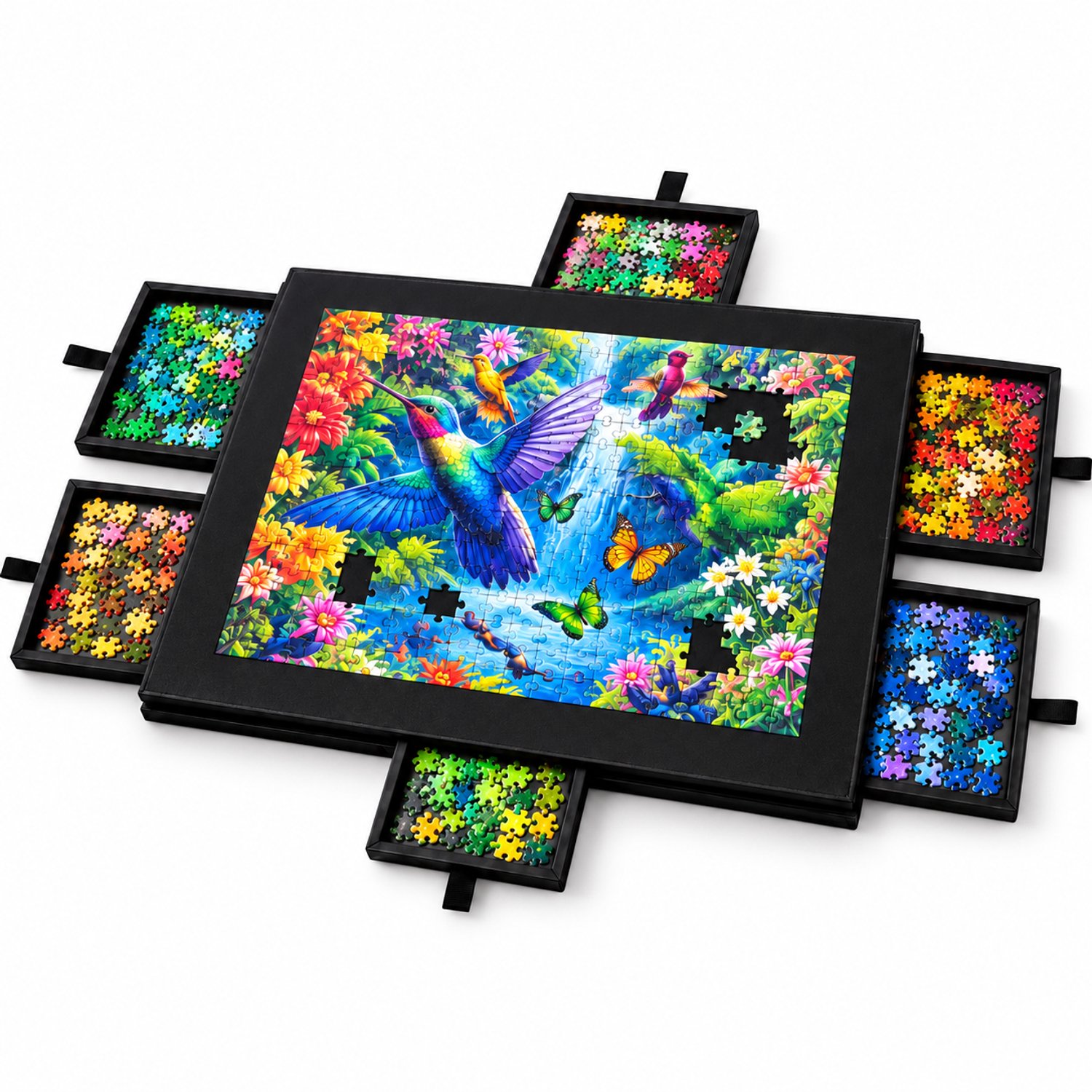 LunaGood® Puzzeltafel met Lades 1000 Stukjes - Met 6 Lades & Kantelbaar - Puzzelmap - Zwart