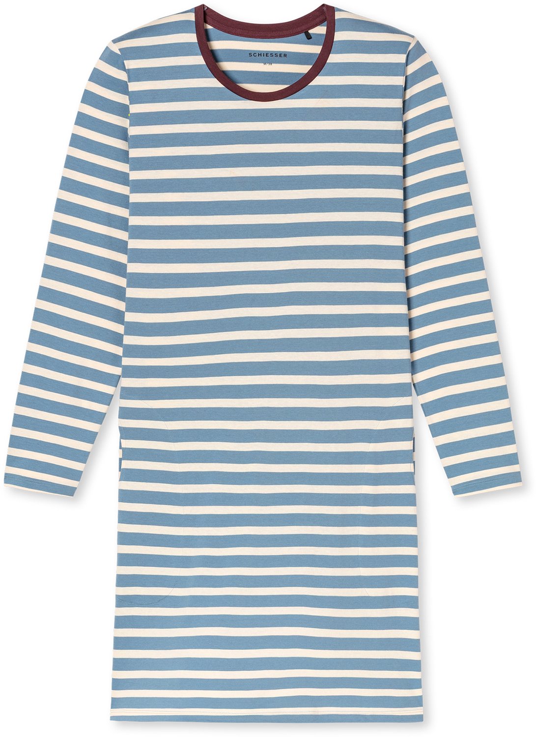 Schiesser Dames Nachthemd lange mouw - Casual Essentials - 38 grijs blauw
