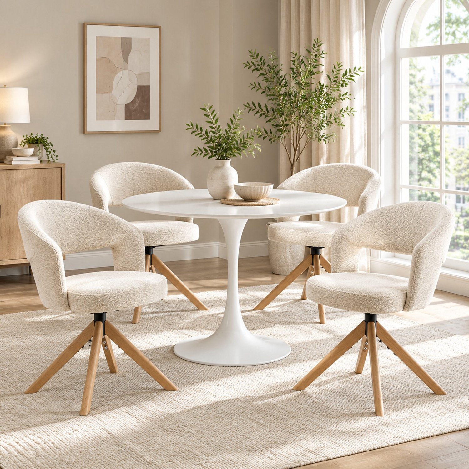 CHICFURN Eetkamerstoel set van 2 - 360 graden draaibaar - Hout - Crèmewit