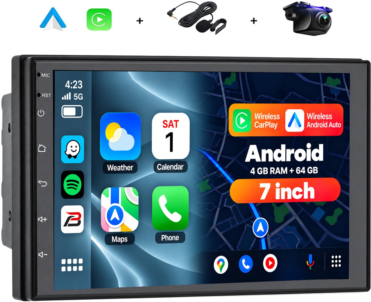 Bol.com Boscer Autoradio 2Din Universeel - Android 13 - Apple Carplay & Android Auto (Draadloos) - 4+64GB - 7 Inch HD Touchscree... aanbieding