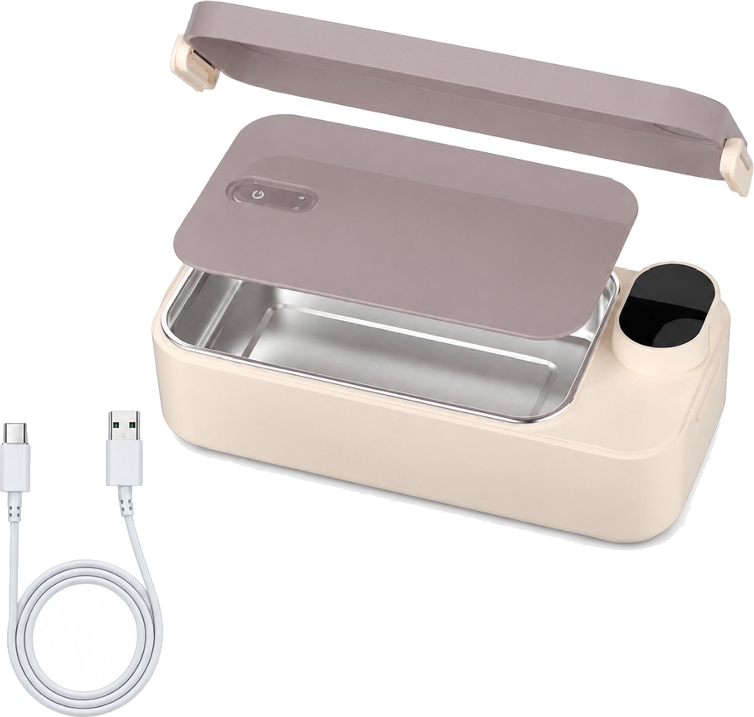 Kaki oplaadbare broodtrommel met elektrische verwarming 15 W binnenbak van 304 roestvrij staal 26 × 12 × 7 cm