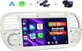 Boscer Autoradio - Geschikt voor Fiat 500 2007-2015 - Apple Carplay & Android Auto (draadloos) - 6+128GB - Android 15 - 7 Inch HD IPS Touchscreen - GPS Navigatiesysteem - Bluetooth, USB, WiFi & MP5 - Wit/Beige - Achteruitrijcamera & Microfoon