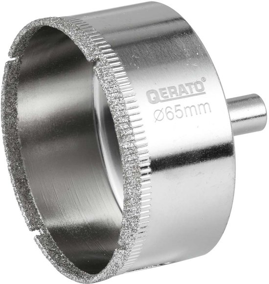 Qerato diamantboor, 65mm, met zilverkleurig metaal en grove diamanten rand.