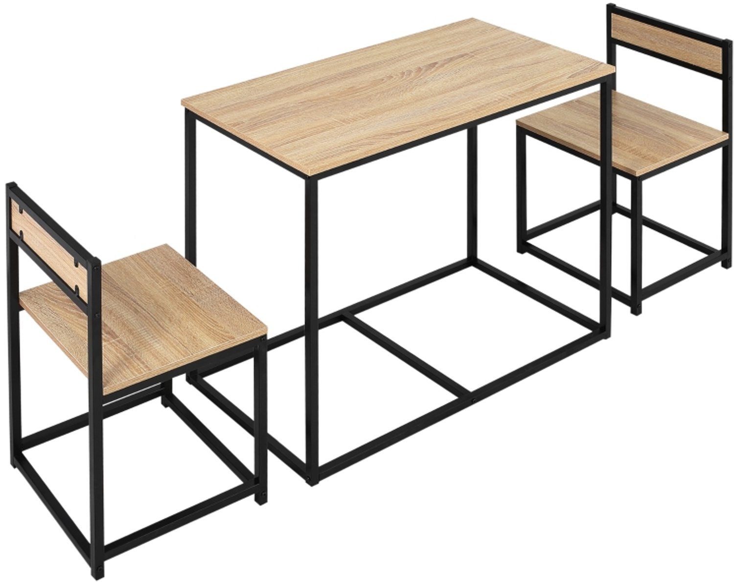 Eettafel Set met 2 Stoelen 90 x 47 x 76 cm, Eikenkleur, Spaanplaat en Metaal, Compacte Eettafel met Stoelen, Eetkamerset met Metalen Frame, Ruimtebesparende Tafel met Zitplaatsen, Moderne Eetgroep voor Eetkamer, Keuken en Woonkamer