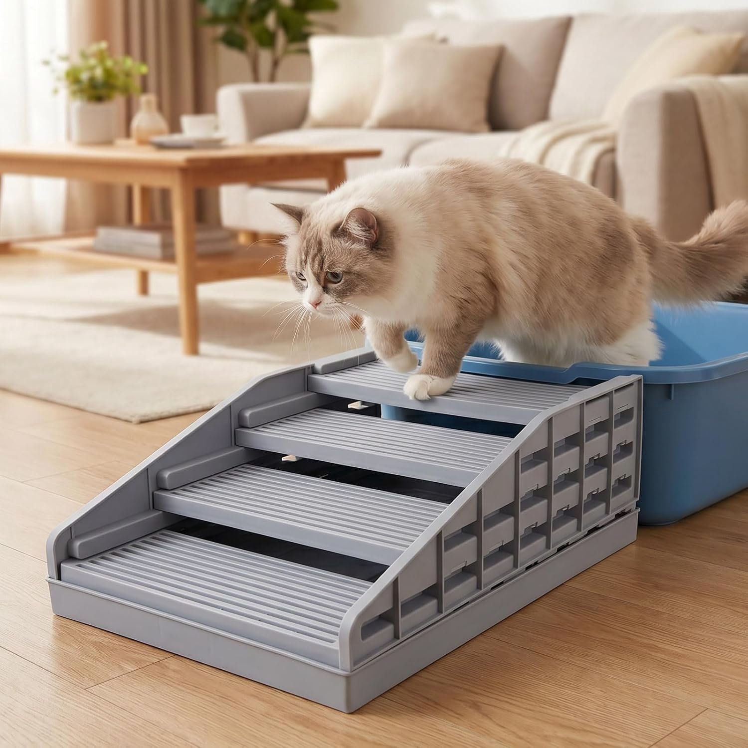 Kattenbakstoepjes 41,5 x 32 x 14 cm - Antislip Grijs - Verstelbaar en Makkelijk Schoon Te Maken - ServiceTopper