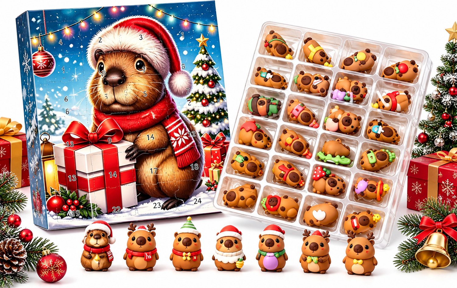 ZVD Adventskalenders - Kerstadventskalender met capybara-thema voor 2026 – Adventskalender voor 24 dagen – Inclusief 24 hangende 3D-capybara-ornamenten – Kerstdecoratie voor dierenliefhebbers Bruin