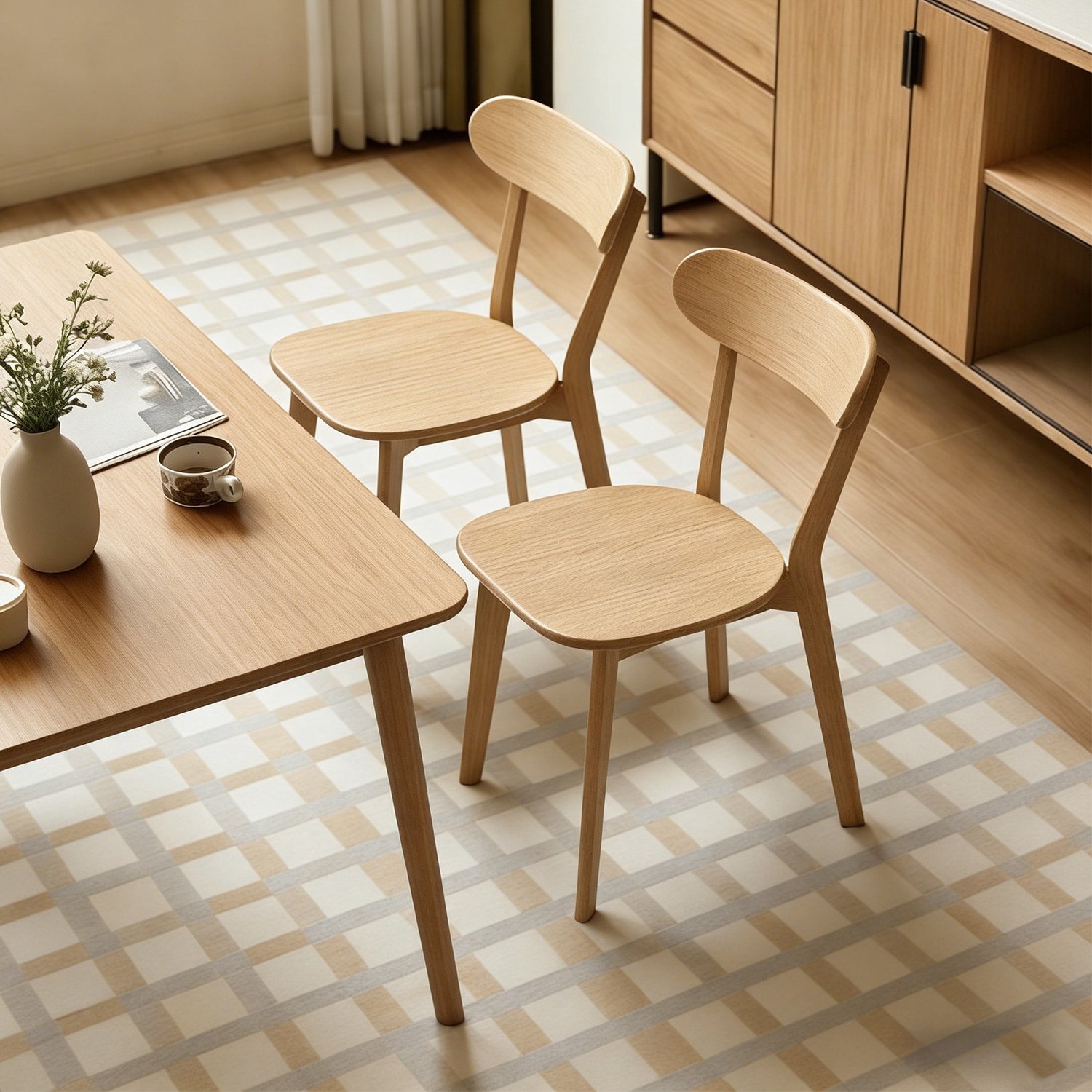 CHICFURN Eetkamerstoel - Set van 2 - Schuine vierpoot - Houtkleur
