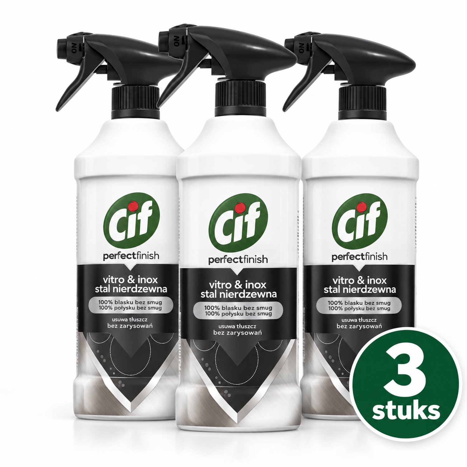 Cif Perfect Finish Vitro & Inox Reinigingsspray – 3 x 435 ml – RVS Reiniger en Kookplaatreiniger – Vetverwijderaar – Streeploos Schoon – Voordeelverpakking