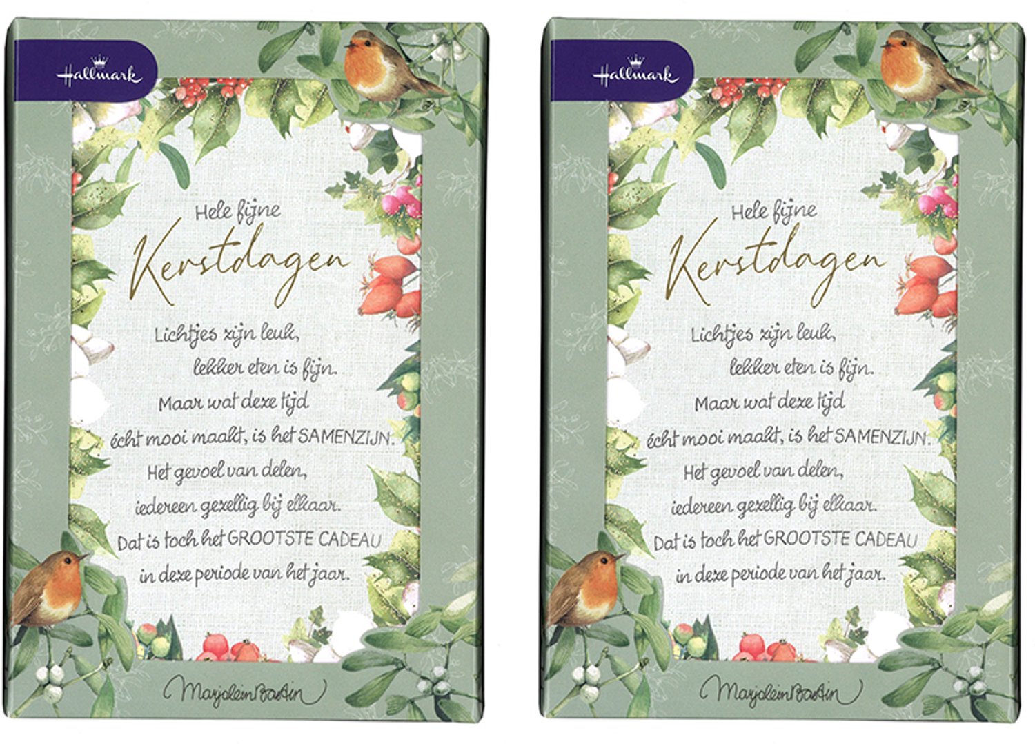 Hallmark - Marjolein Bastin - 20 Kerstkaarten - 2 doosjes - Gedicht - Goudfolie - Kerst - Nieuwjaar - 12,5 x 18 cm