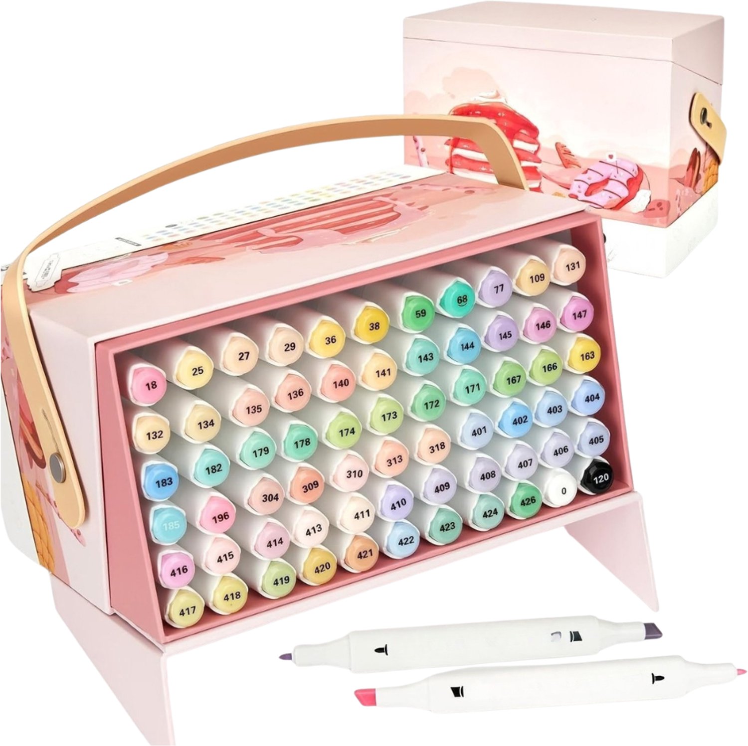 Verte - Alcohol Based Markers - 66 Pastelkleuren - Professioneel Met Afgeschuinde En Fijne Punt - Voor Volwassen Kunstenaars - Kleuren - Tekenen - Schetsen - Illustraties