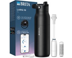 BRITA LARQ iQ Digitale Drinkfles - Zwart - 1000ml - Slimme RVS waterfles met app voor live-tracking en motivatie , actieve koolstofwaterfilter & UV-C - neutraliseert 99.99% bacteriën, vermindert micro-onzuiverheden, PFAS & meer