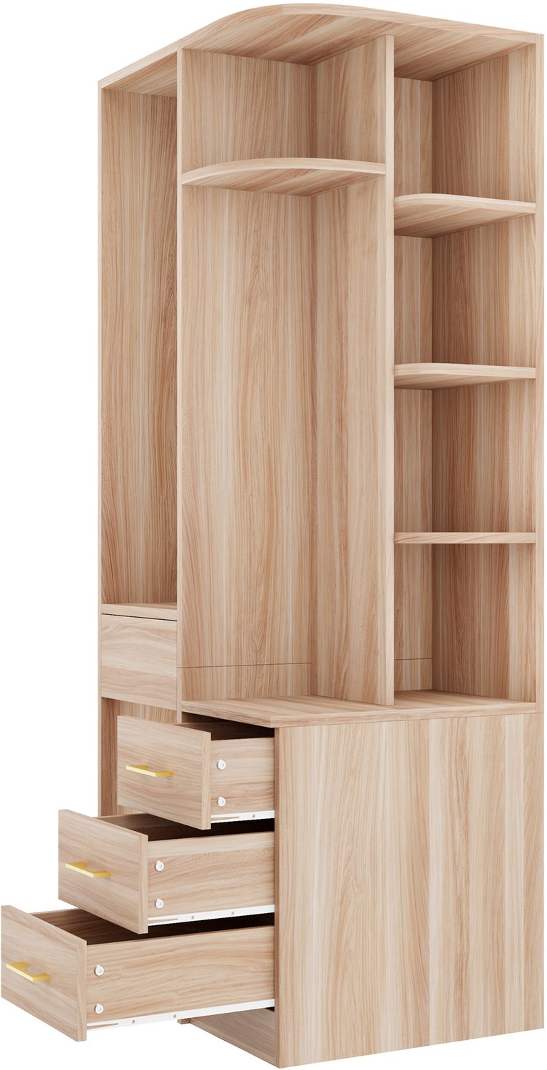 Open Kledingkast - 70 x 55 x 175 cm - Met Kledingroede, Legplanken En Drie Lades - Vrijstaand In Houtkleur Voor Slaapkamer Of Kleedkamer
