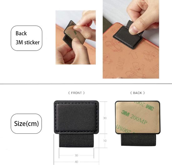 Klevende Penhouder 4-Pack Zwart– Geschikt voor Apple Pencil, dagboeken, notitieboeken, enz. – Duurzame, elastische penlus van PU-leer met zelfklevende 3M-achterzijde. — afbeelding 2