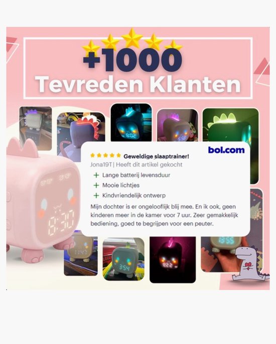 BMJ Trading® - Wekker voor Kinderen - Dino - Slaaptrainer Kinderen - Wekker Kind Digitaal - Dinosaurus - Veranderd van Kleur - Kinderwekker - Alarmklok - Slaaptrainer - Slaapwekker - Digitale Wekker - Alarm Clock - Nachtlampje van BMJ Trading — afbeelding 4