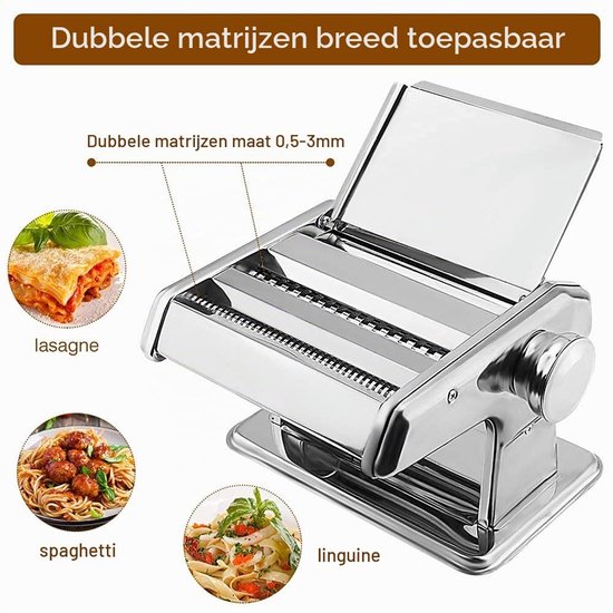 handmatige pastamachine, roestvrijstalen pastasnijder met instelknop voor meerdere dikte-instellingen voor spaghetti noedels lasagne beste pastamachine noodle machine — afbeelding 3