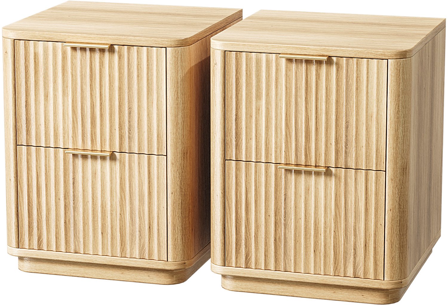 LEADZM Set van 2 Nachtkastjes met 2 lades - Eiken - 45.6 x 35 x 61 cm - lamellendesign