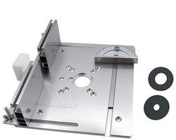 Freestafel Inzetplaat Aluminiumlegering Hout Frezen Flip Board Trimmachine Graveerhulpgereedschap met Verstekgeleider Tafelzaag Houtbewerkingsbanken, 3PCS (1 plank + 2 accessoires) - zilver