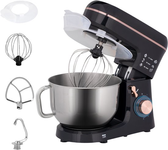 Staande mixer, keukenmachine, roerapparaat, 6 snelheden, 5,5L roestvrijstalen kom, Zwart — afbeelding 3