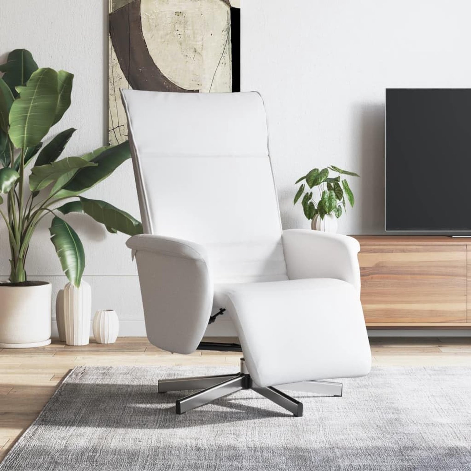 Luxe Verstelbare Relaxfauteuil met Voetensteun & 360° Draaifunctie - Ergonomische Kunstleren Relaxstoel (71x86,5x107,5 cm) - Wit