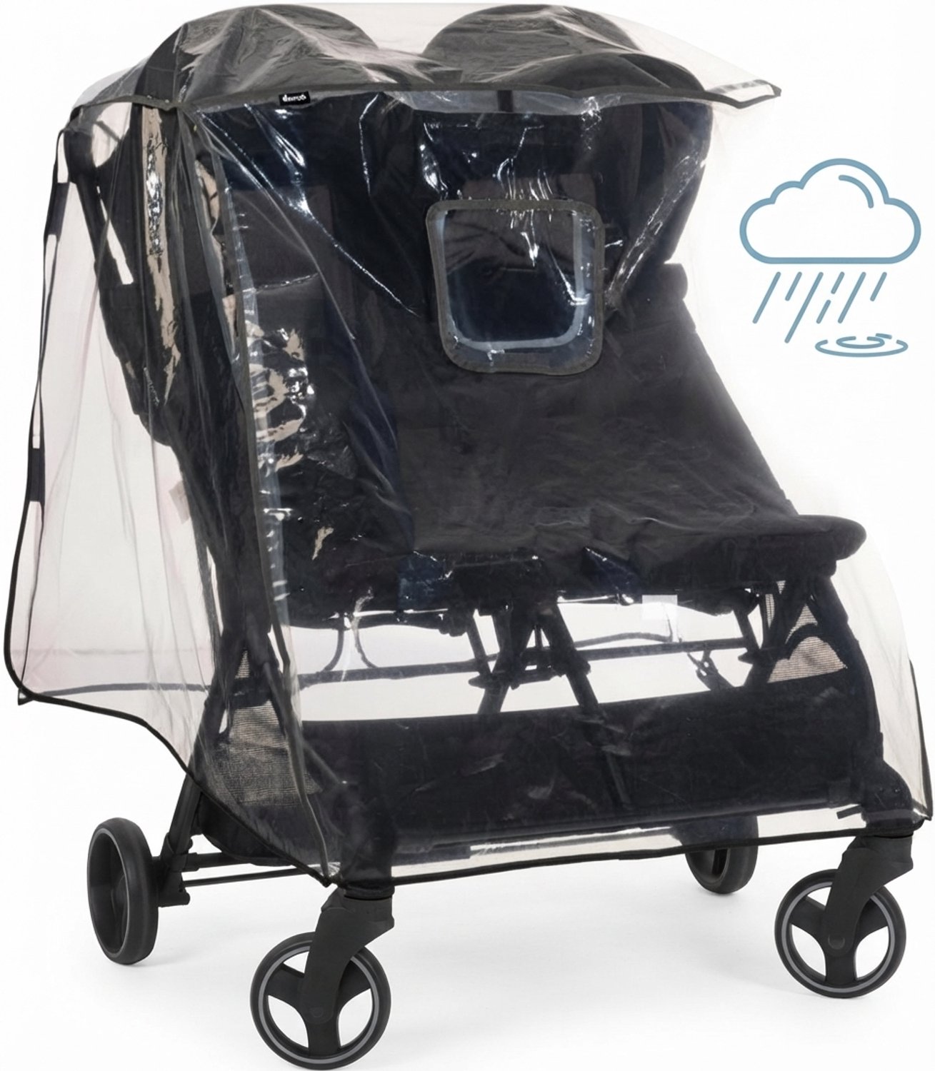 Livatto universele regenhoes voor duobuggy en dubbele kinderwagen, transparant met reflecterende rand en kijkvenster