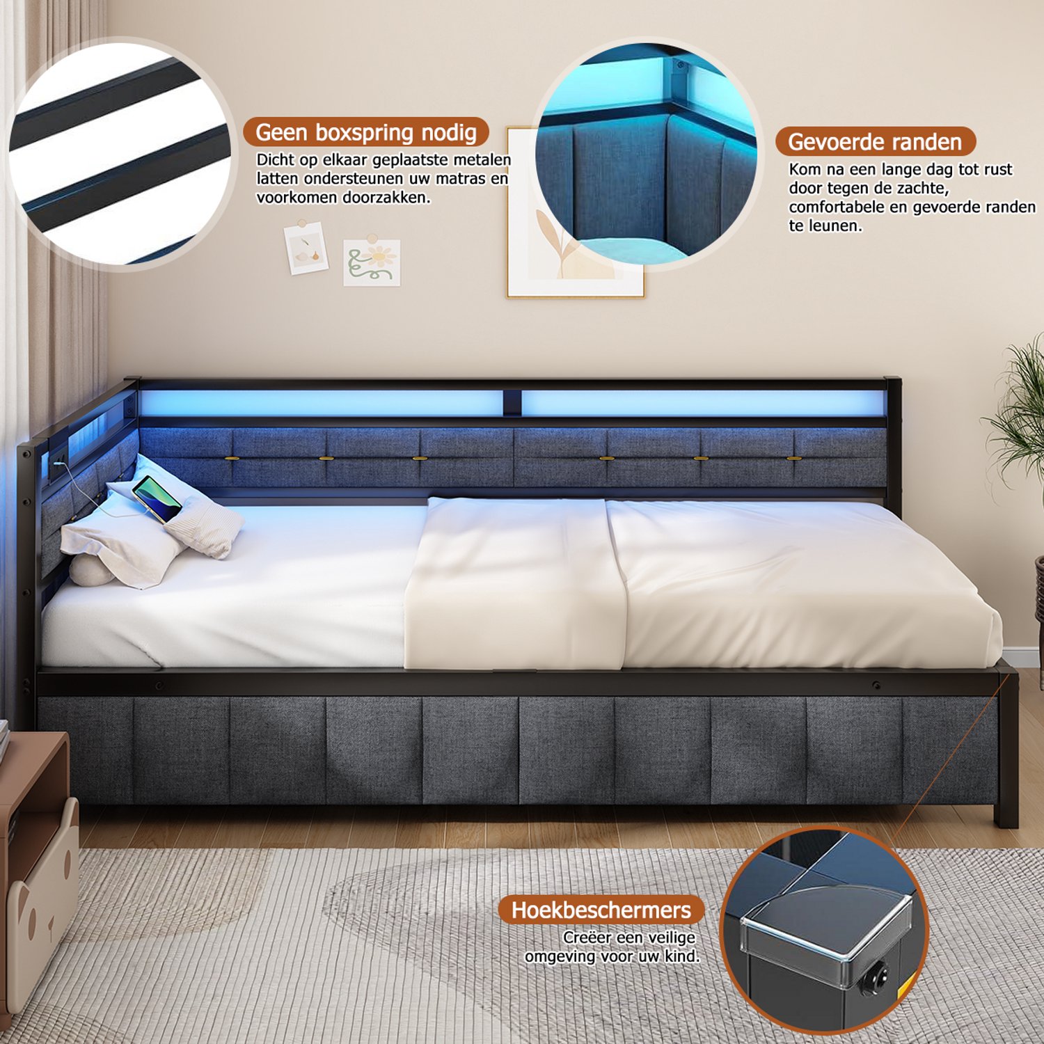 Eenpersoonsbedden Eenpersoonsbedden Hoekbed 90x200 Opbergbed - afbeelding 4