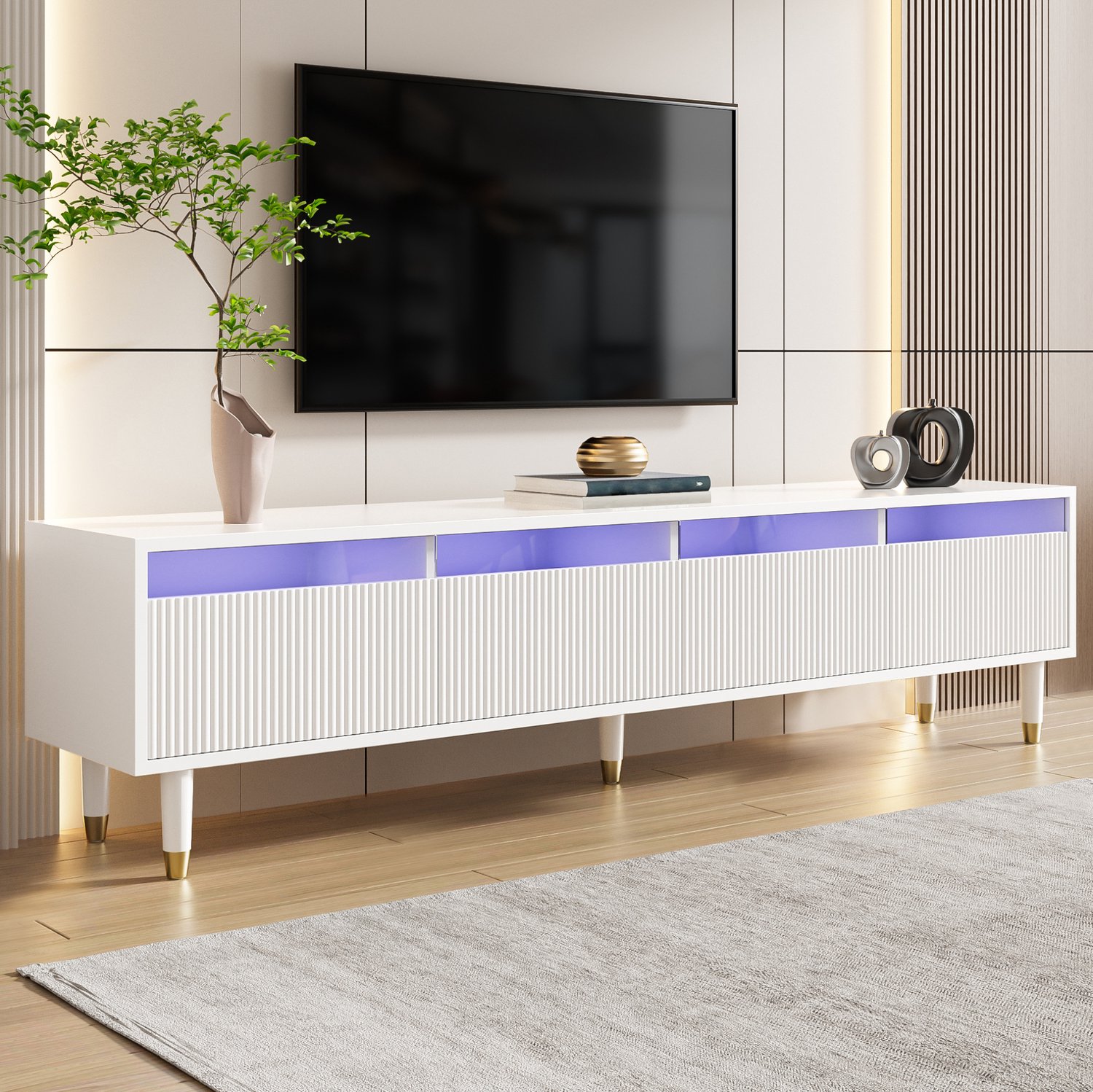 Maisentiel TV-meubel 178 cm - 4 lades, kabeldoorvoer, MDF en acrylglas, wit