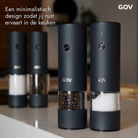 GOV Elektrisch Peper- en Zoutstel - RVS Regular - Oplaadbaar - Black Edition - Zwart - Pepermolen - Cadeau - Roestvrij Staal — cadeau in Kookcadeaus - foto 3