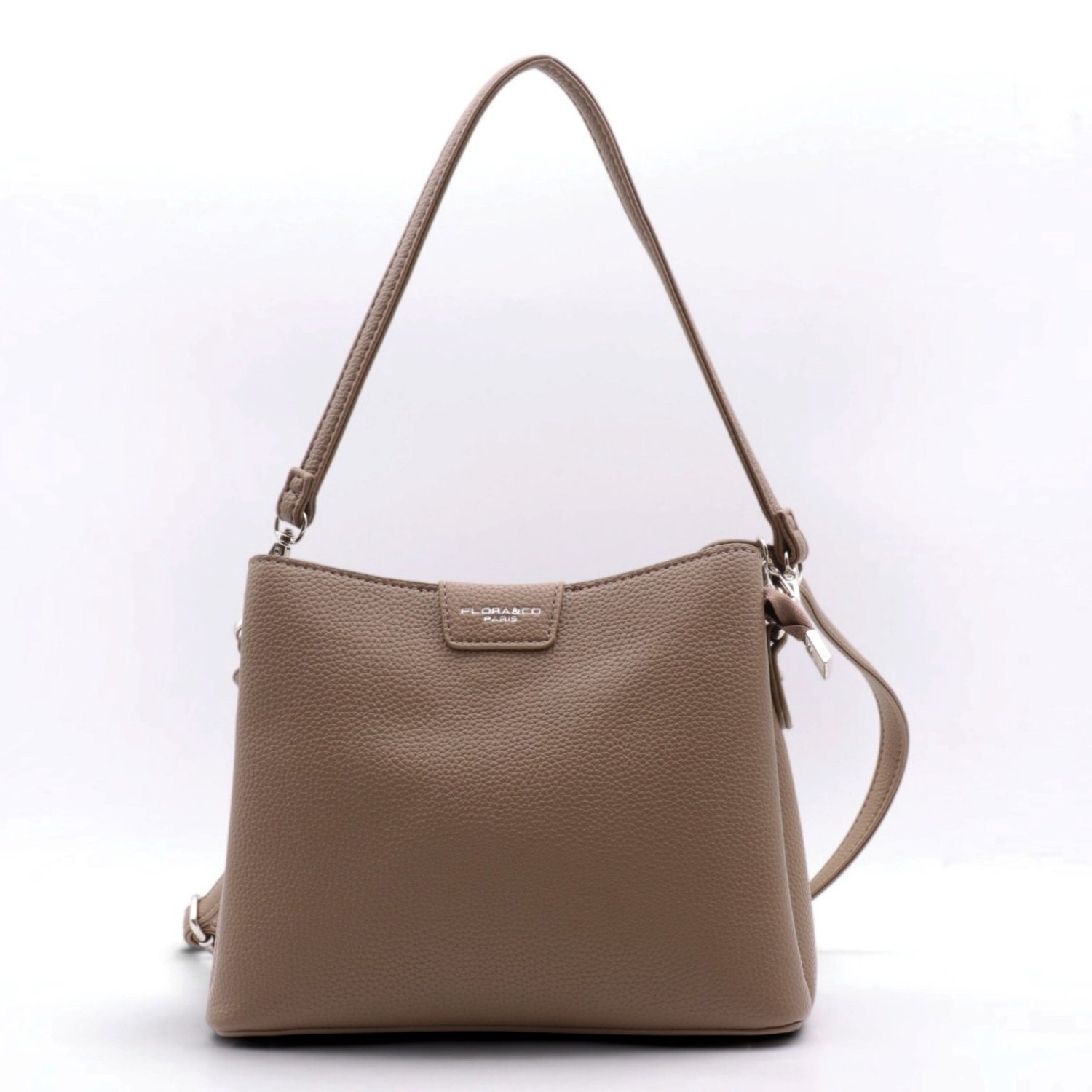 Flora&Co - SAMANTHA - imitatieleer met structuur - dames handtas/schoudertas - korte en lange draagriem - taupe