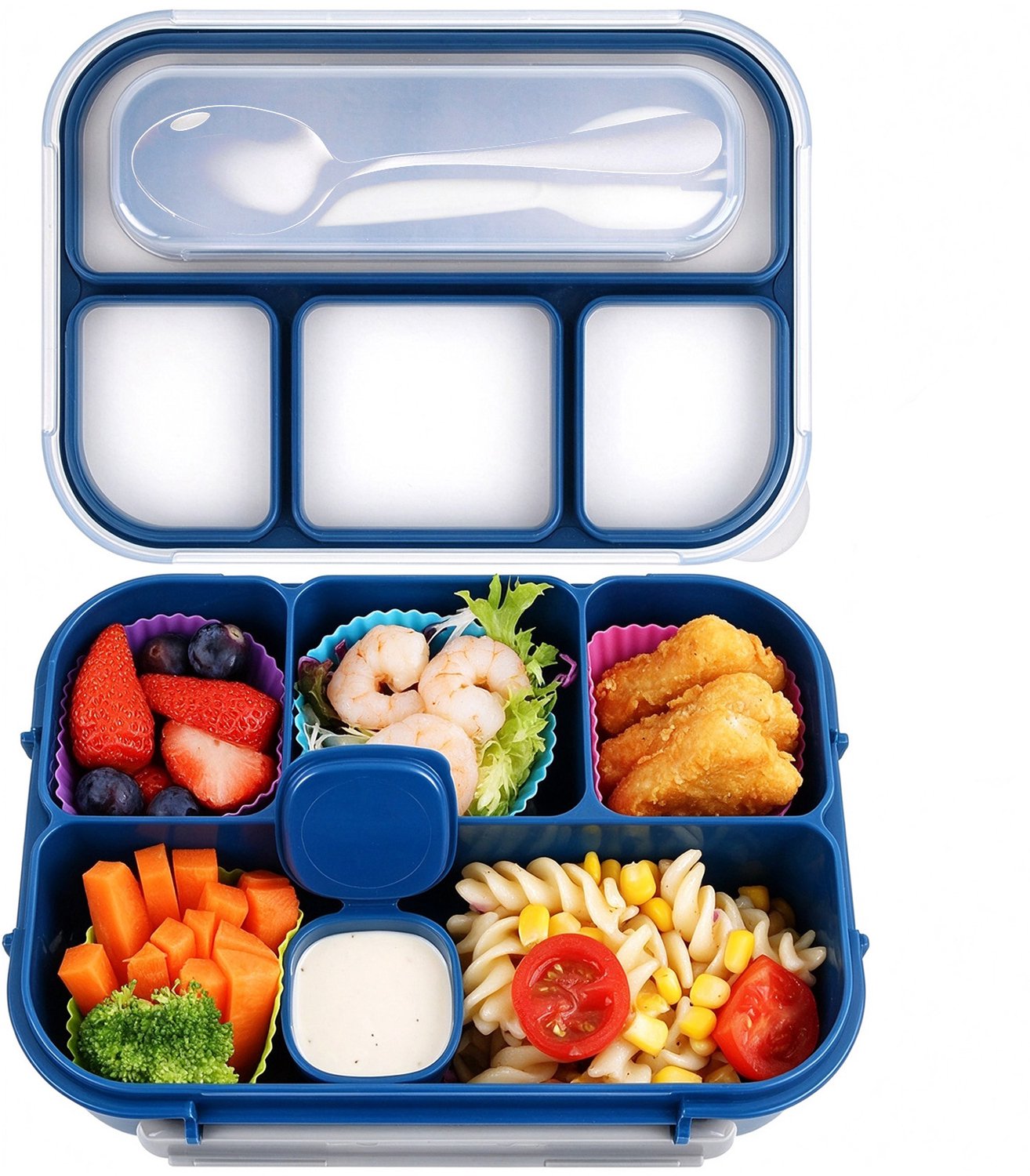 Lifhelpe Lunchbox - In blauw met 4 vakjes - Onbreekbaar en vaatwasserbestendig - BPA-vrij materiaal voor kinderen en volwassenen