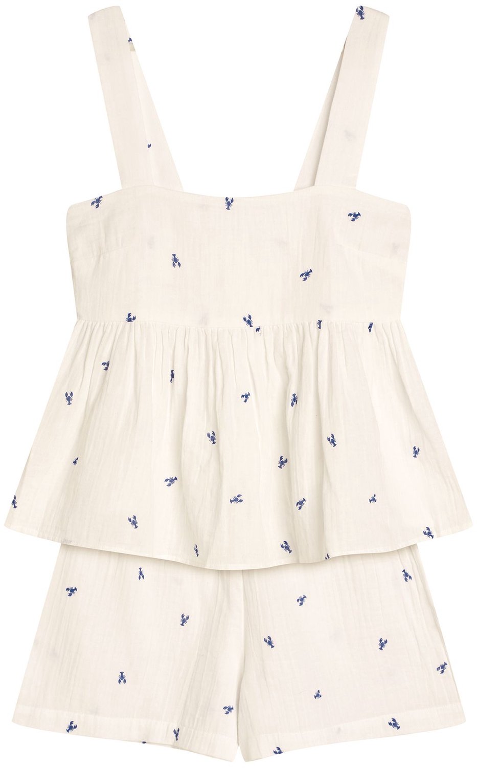 ESOTIQ Riley - Damespyjamaset - Wit - Kreeftenprint - Korte broek
