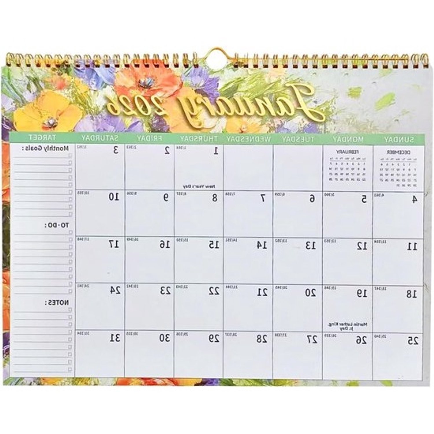 Kalender 2026-2027 - Maandelijkse jaarkalender - Dagelijkse planning - 18 maanden - 37 x 30 cm - Bloemen