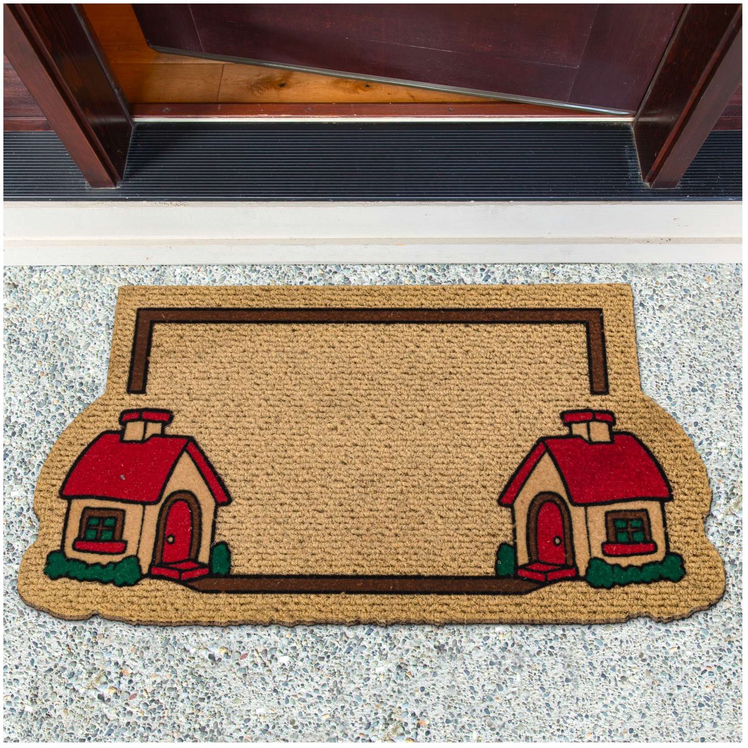 ANRO Huisjes Deurmat Beige 40x70 cm - Antislip - 3D-effect