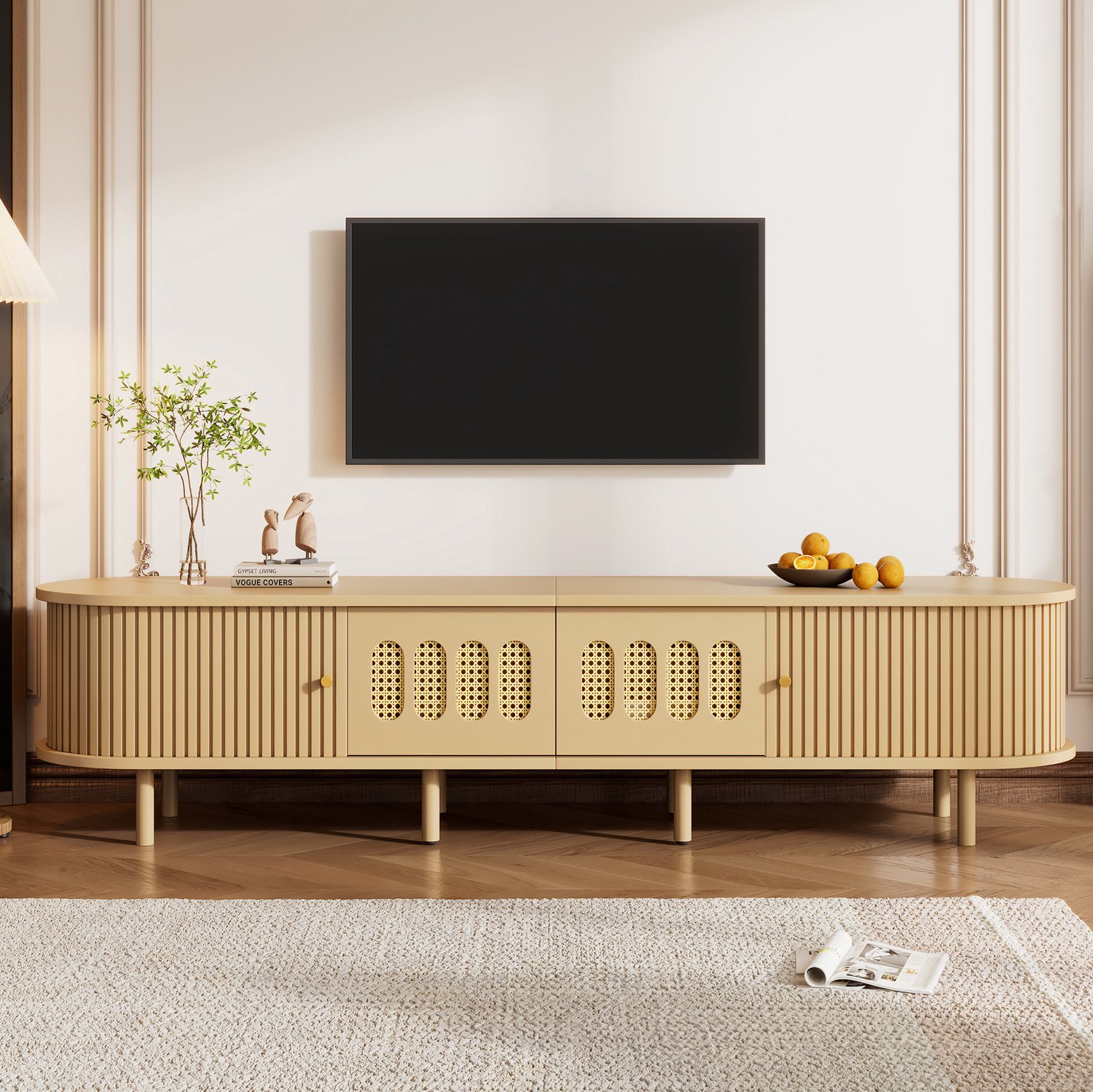 Maisentiel TV-meubel 180 x 40 x 40 cm - rattanlook deuren, MDF, naturel